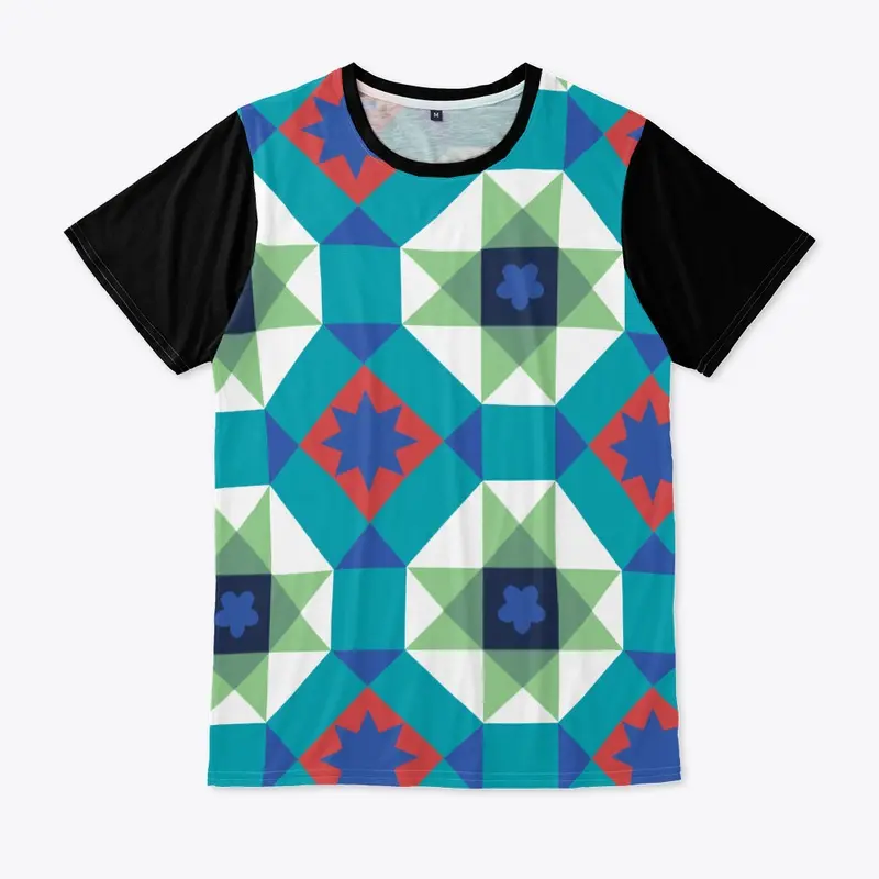 Turquoise and Red Geometric Pattern 